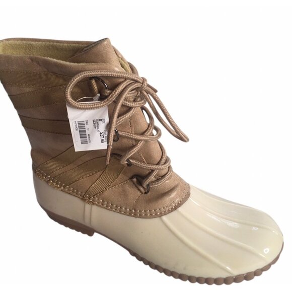 Yoki Dylan Duck Boots Womens 8 Insulated Cream/Beige Rubber Lace-Up Outdoors - Picture 4 of 13